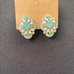 Vintage-Inspired Green and Blue Cluster Earrings